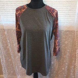 Lularoe Gray Randy with Patterned Sleeves
